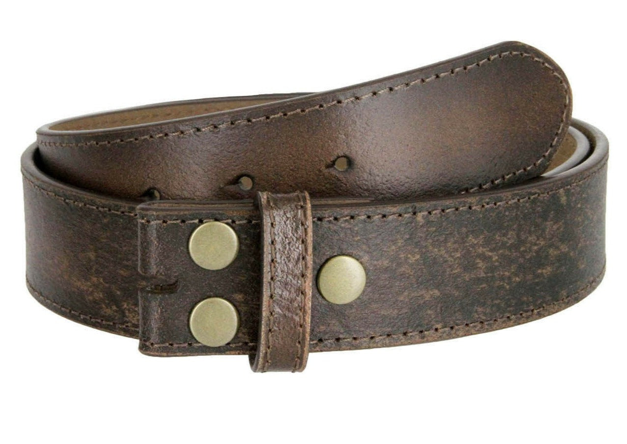 1.5'' Dark Brown Distressed Leather Belt Strap