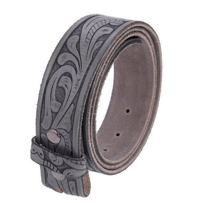 1.5'' Width Embossed Grey Leather Belt Strap