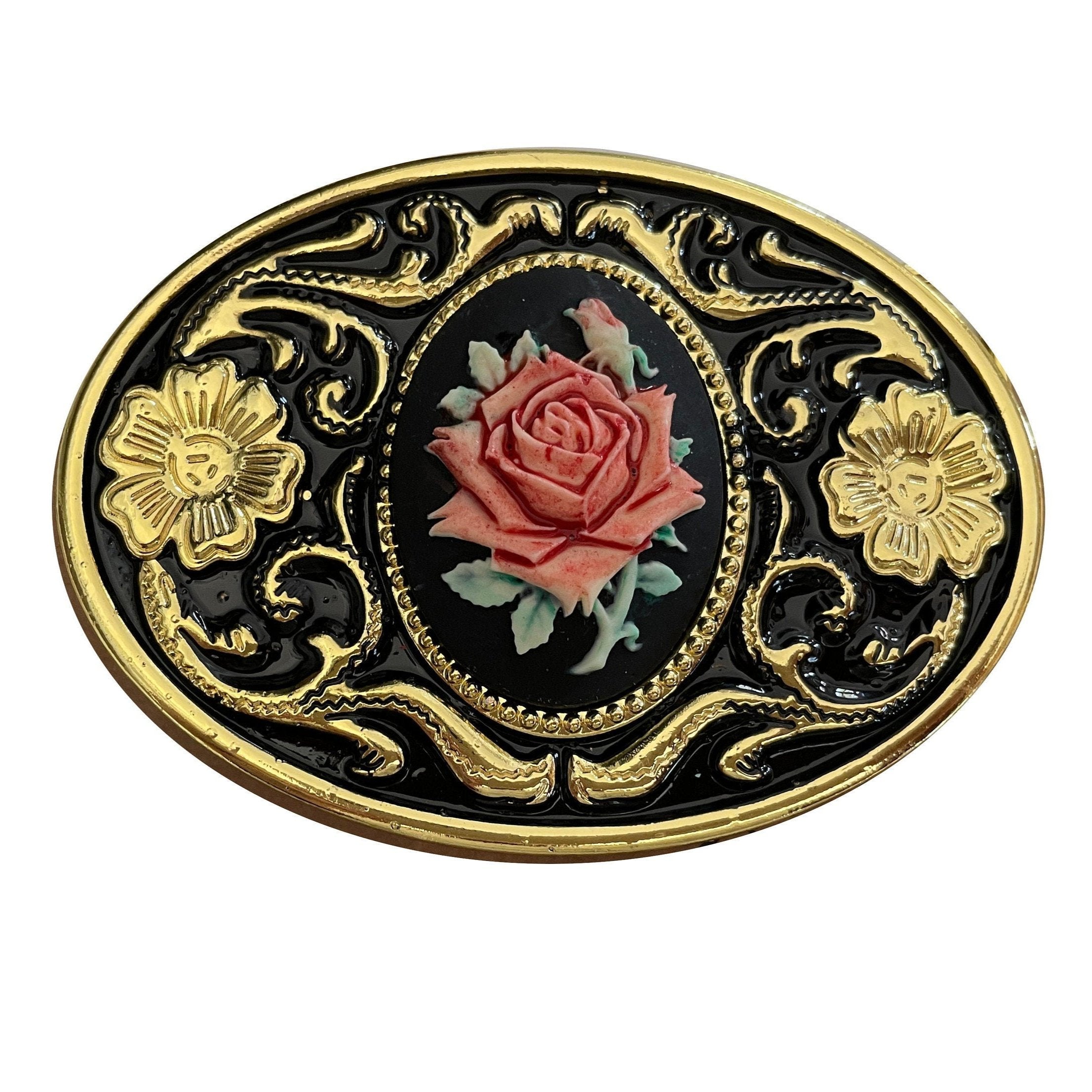 Hand Painted Rose Cameo Belt Buckle