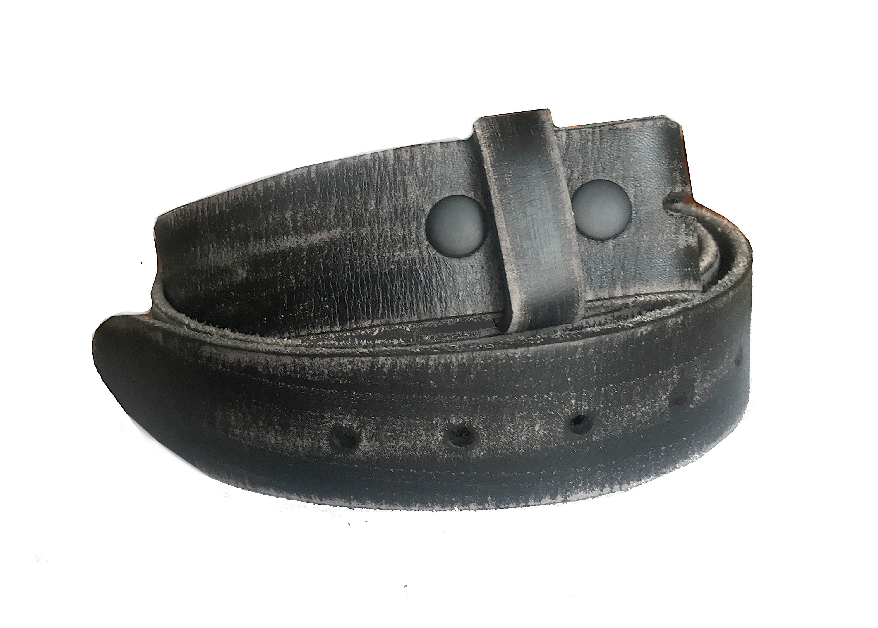 1.5'' Black Distressed Leather Belt Strap