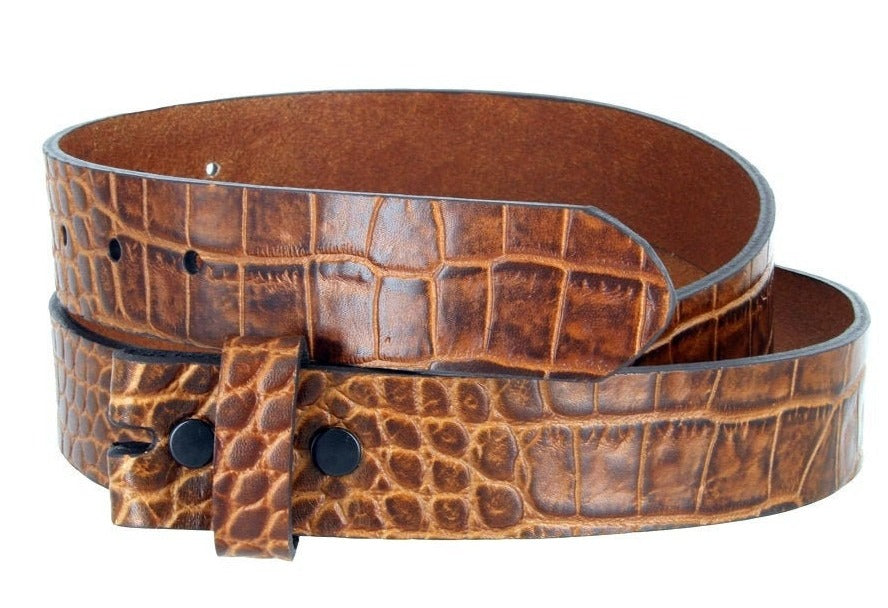 1.5'' Wide Croc Print Brown Belt Strap