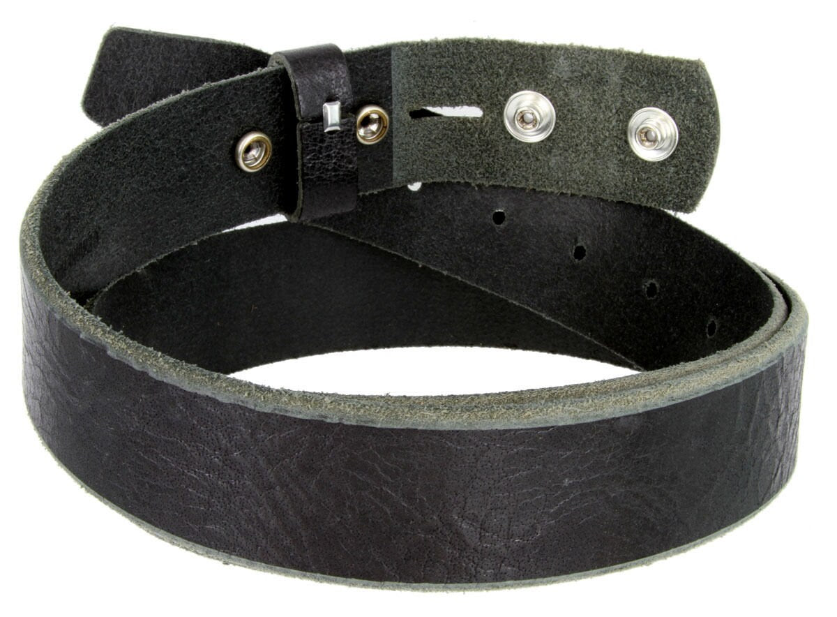 1.5'' Wide Distressed Black Leather Belt Strap