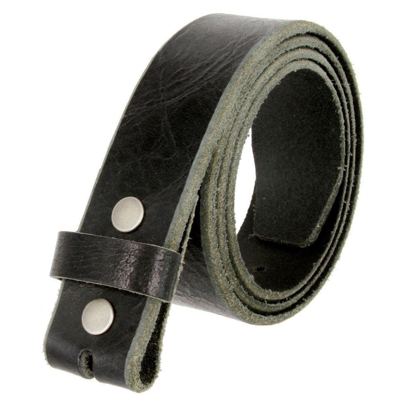 1.5'' Wide Distressed Black Leather Belt Strap