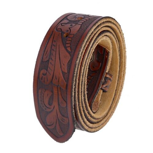 1.5'' Wide Brown Floral Leather Belt Strap