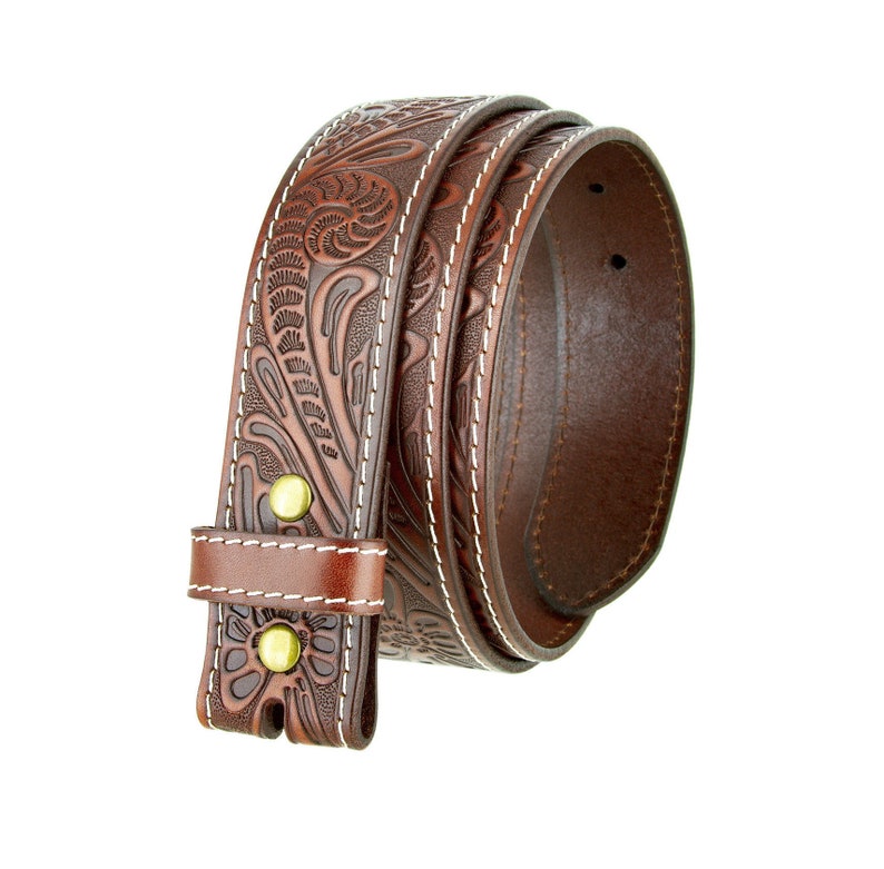 1.5'' Wide Tooled Brown Belt Strap