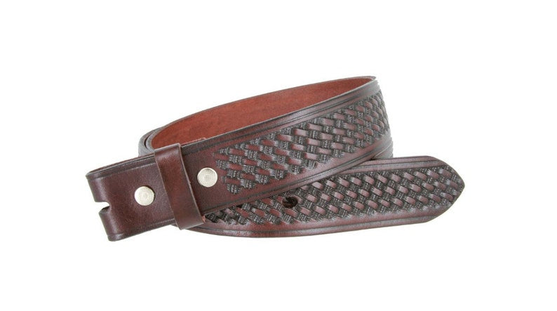 1.5'' Tooled Dark Brown Leather Belt Strap