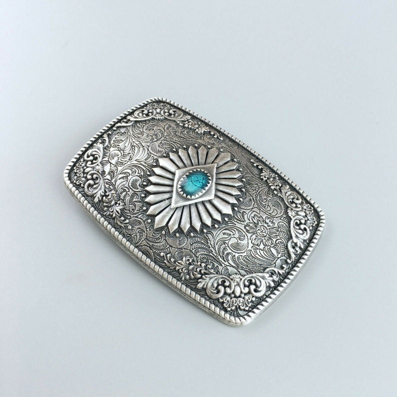 Turquoise Engraved Belt Buckle