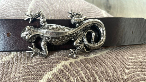 Vintage JM Sterling Silver 925 Lizard Belt Buckle Genuine Lizard Brown Size 34 Vintage JM Sterling Silver 925 Lizard Belt Buckle Genuine  main image 2