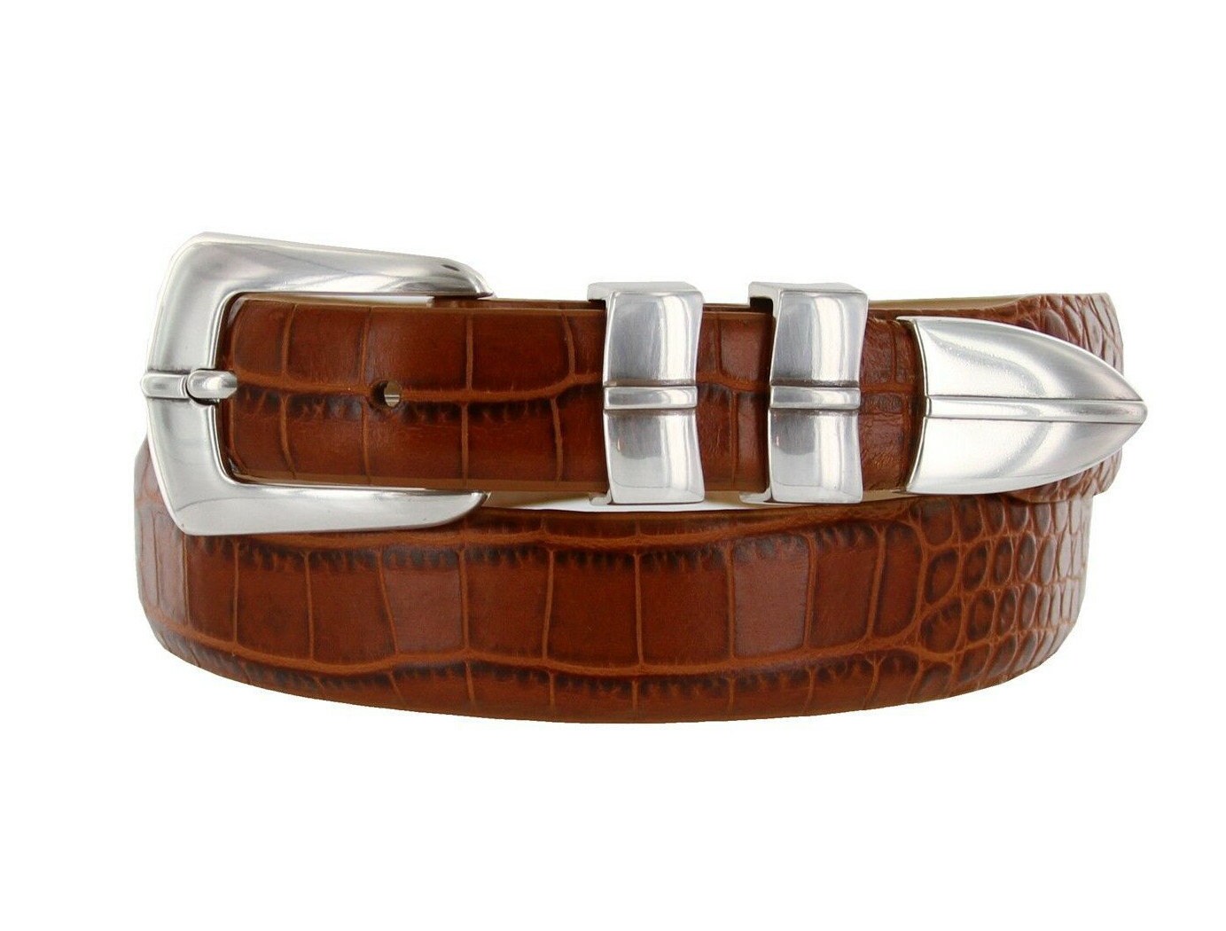 Calfskin Genuine Leather Belt - 1 1/8'' Wide Crocodile Print