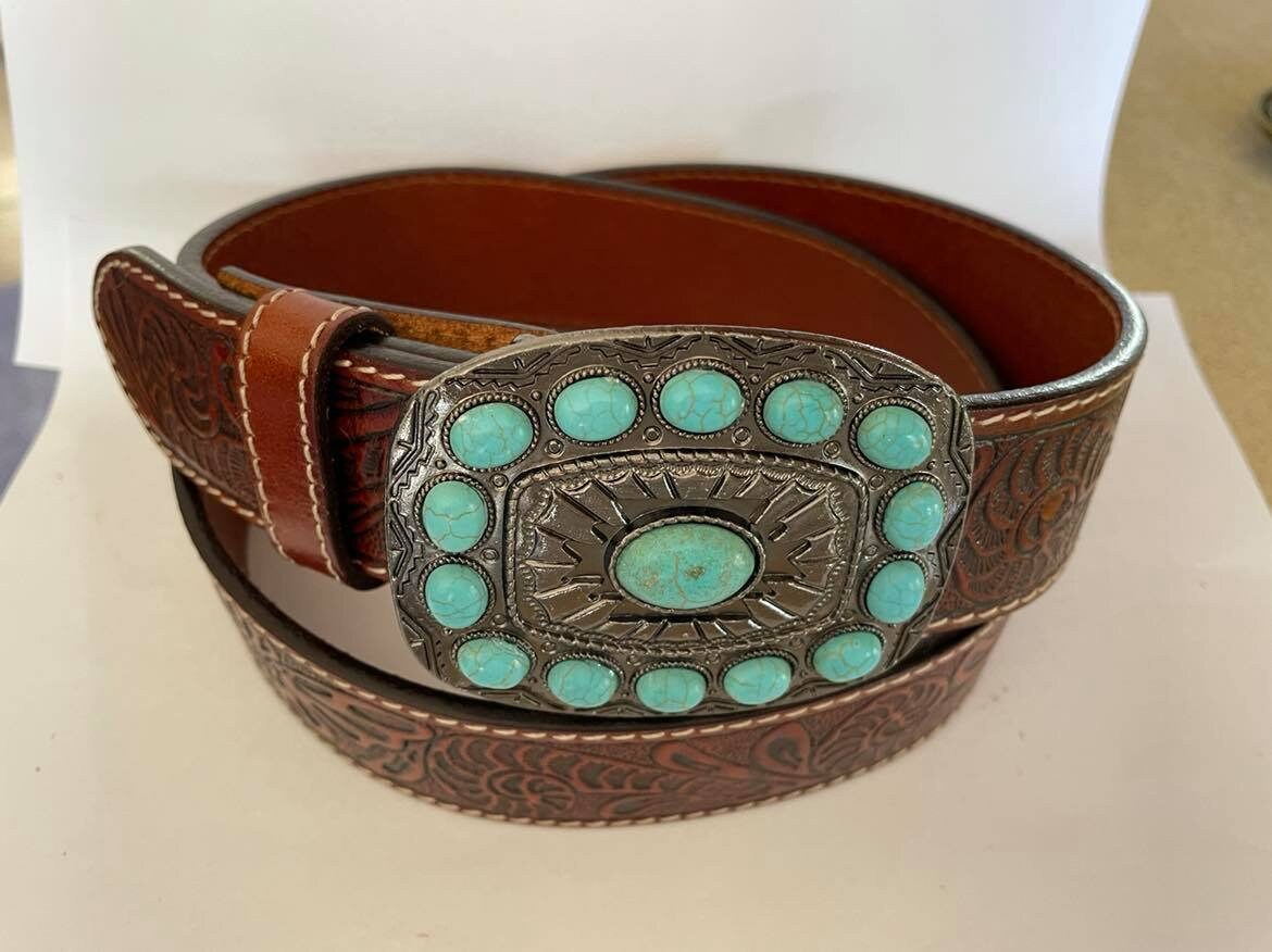 Southwestern Brown Tooled Leather Belt