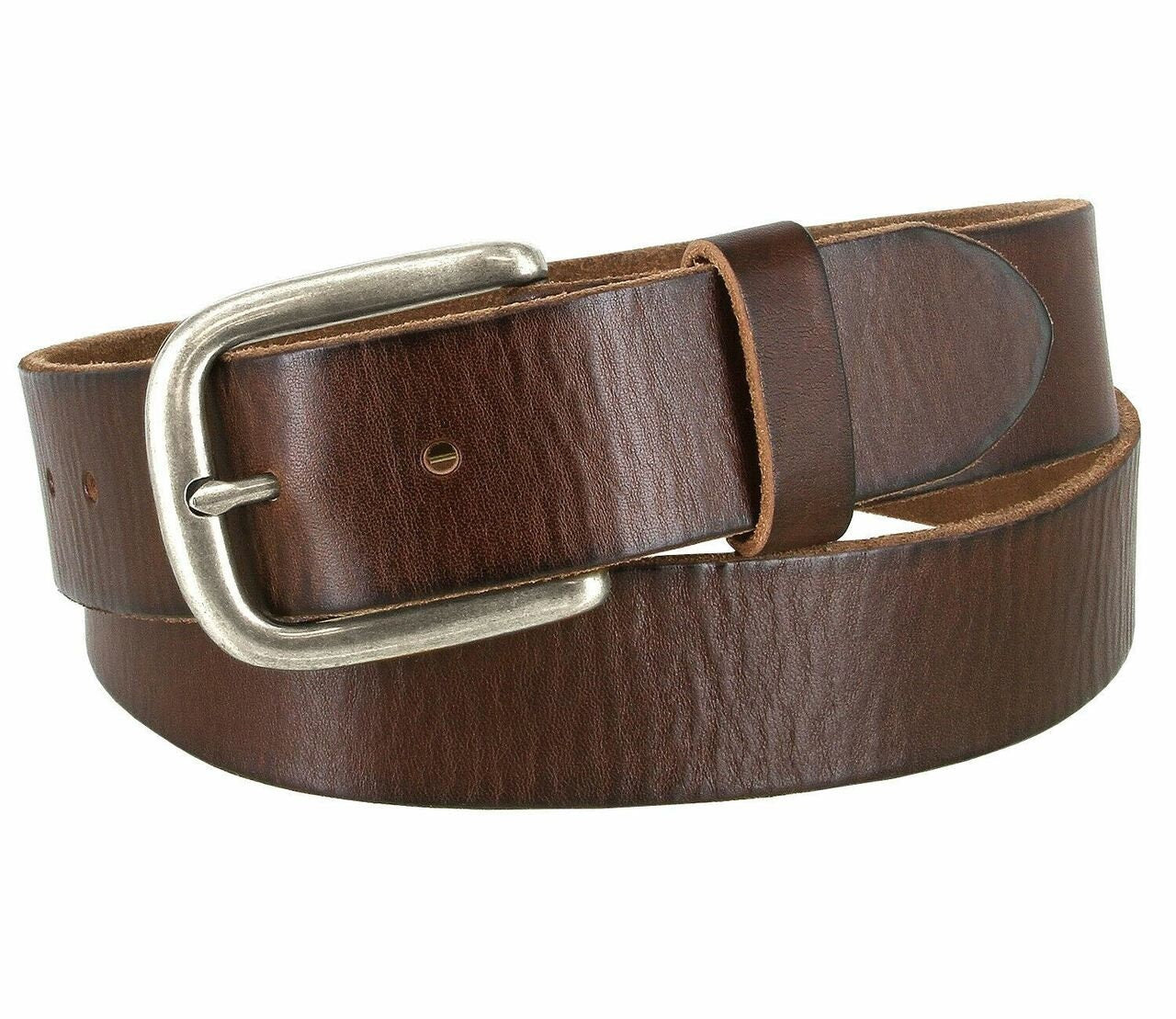 Dark Brown Genuine Leather Casual Belt - Silver