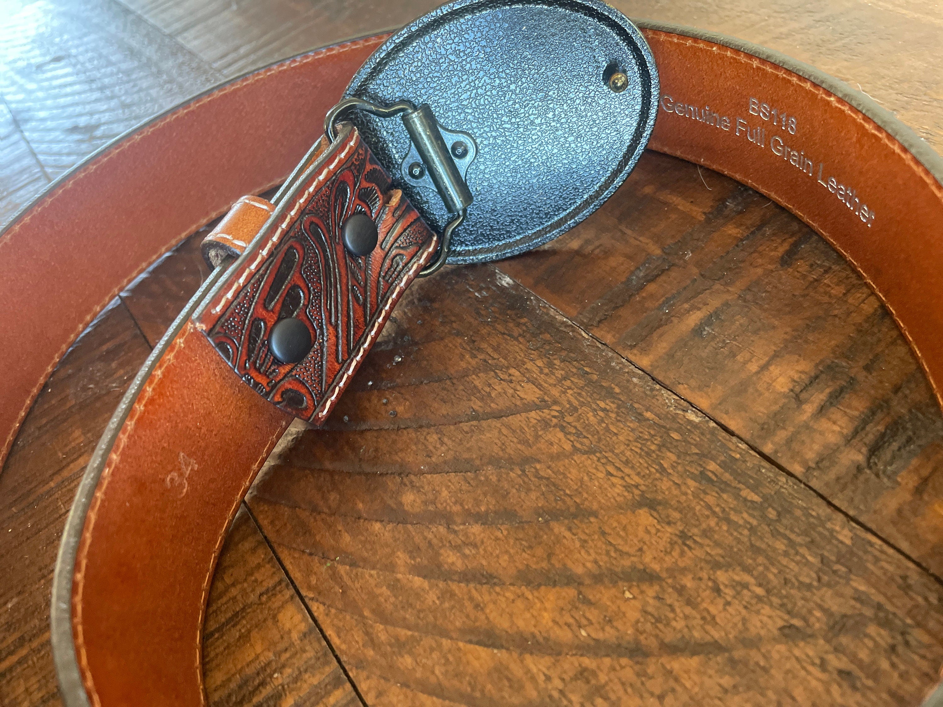 Rose Buckle Tooled Leather Belt